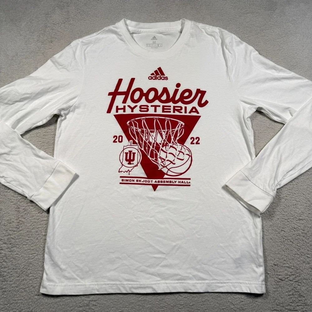 Adidas Hoosier Hysteria Long Sleeve Shirt Mens Medium White Indiana Basketball